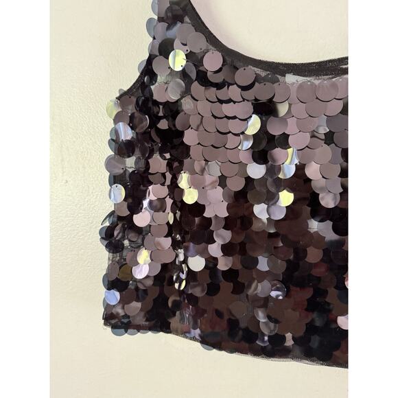 NWT Wayf Black Sequin Mesh Crop Tank Top Women’s Size XS - Picture 3 of 5